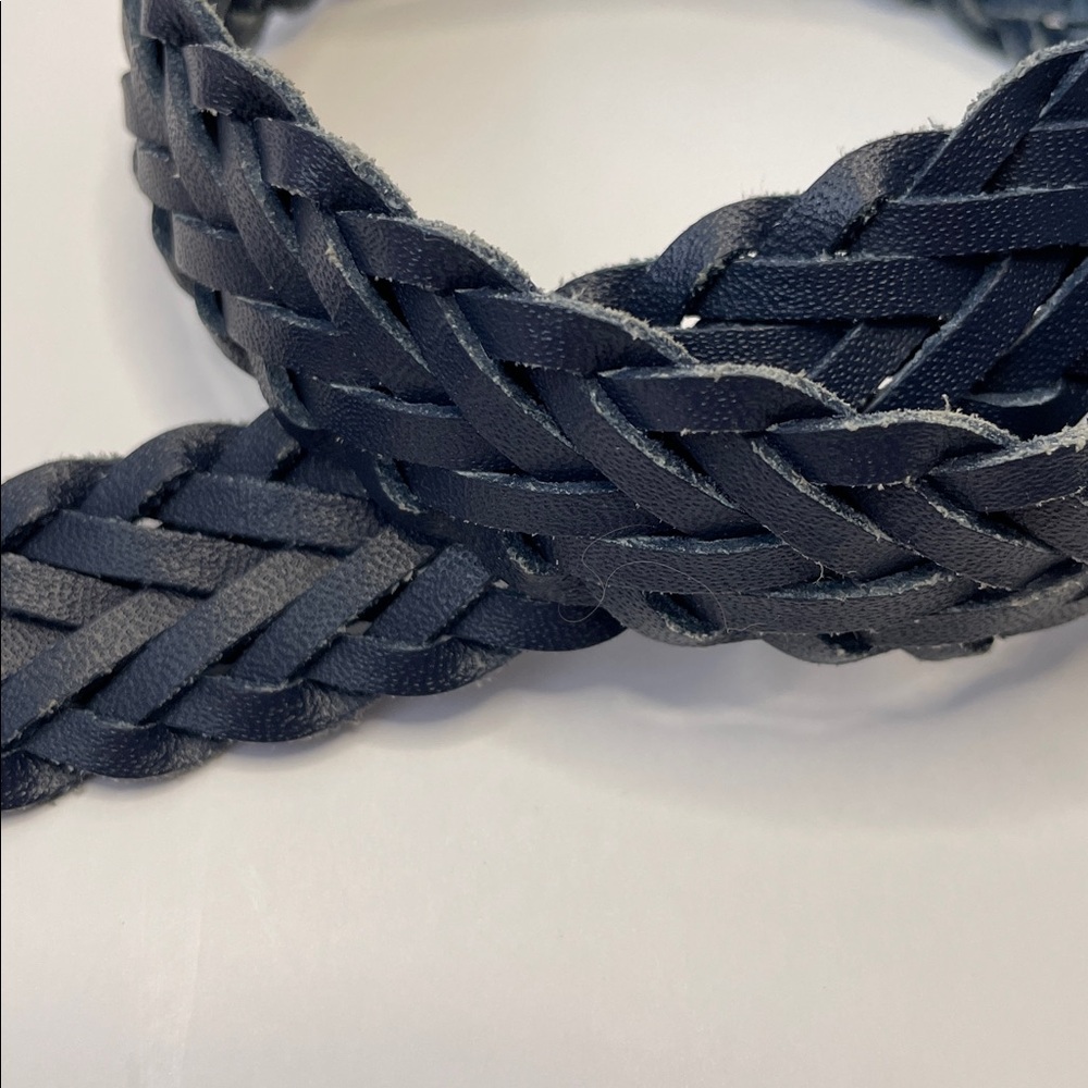 Vintage 1980’s Braided Leather Waist Belt - Navy.  36” - Picture 3 of 4